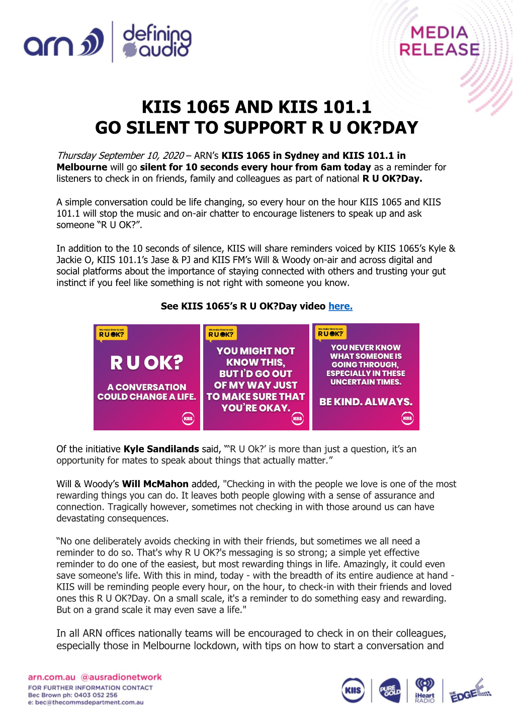 Kiis 1065 and Kiis 101.1 Go Silent to Support R U Ok?Day