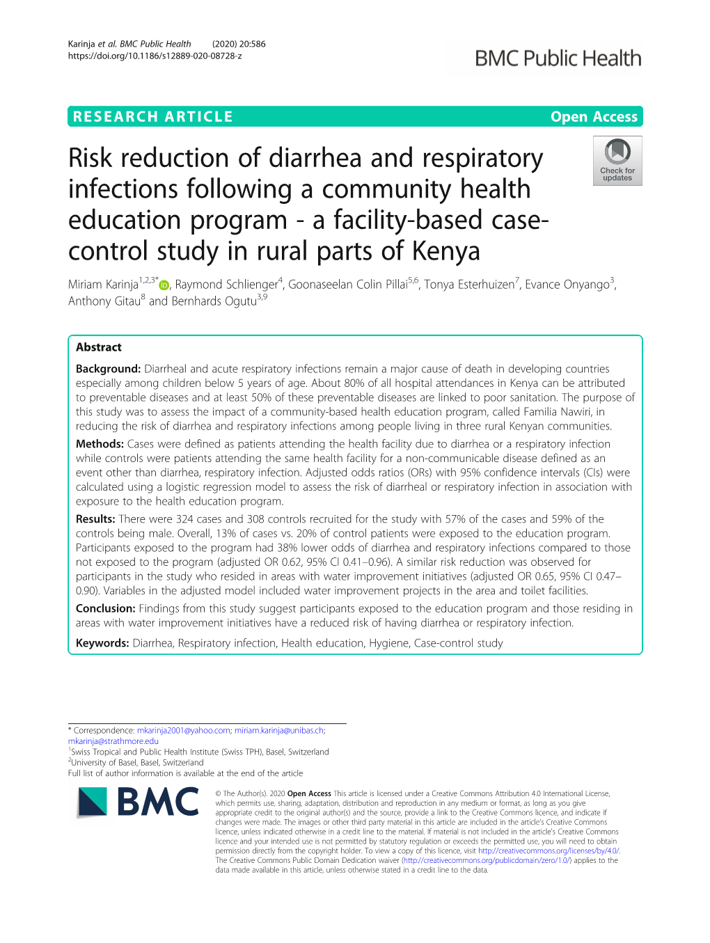 Risk Reduction of Diarrhea and Respiratory