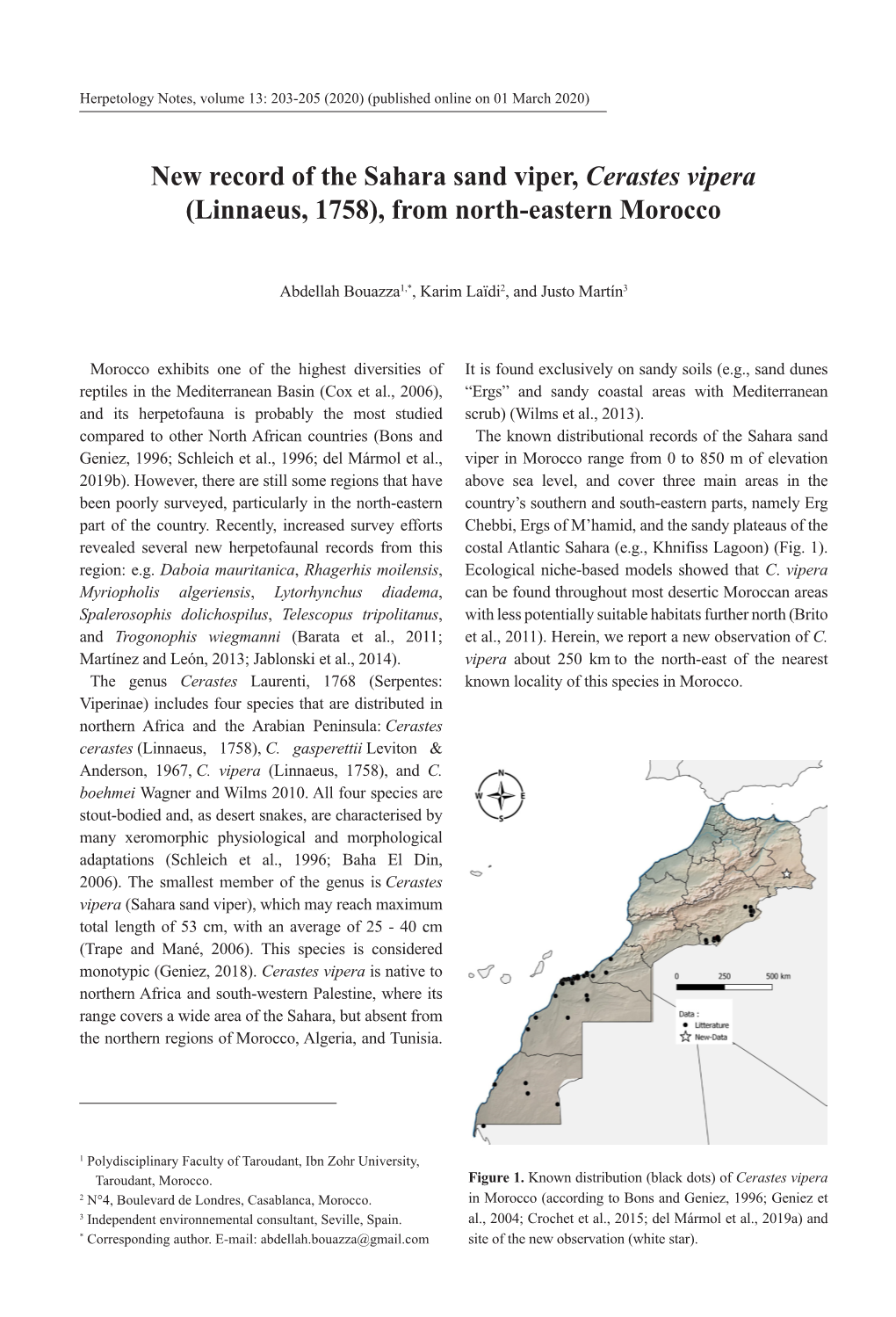 New Record of the Sahara Sand Viper, Cerastes Vipera (Linnaeus, 1758), from North-Eastern Morocco