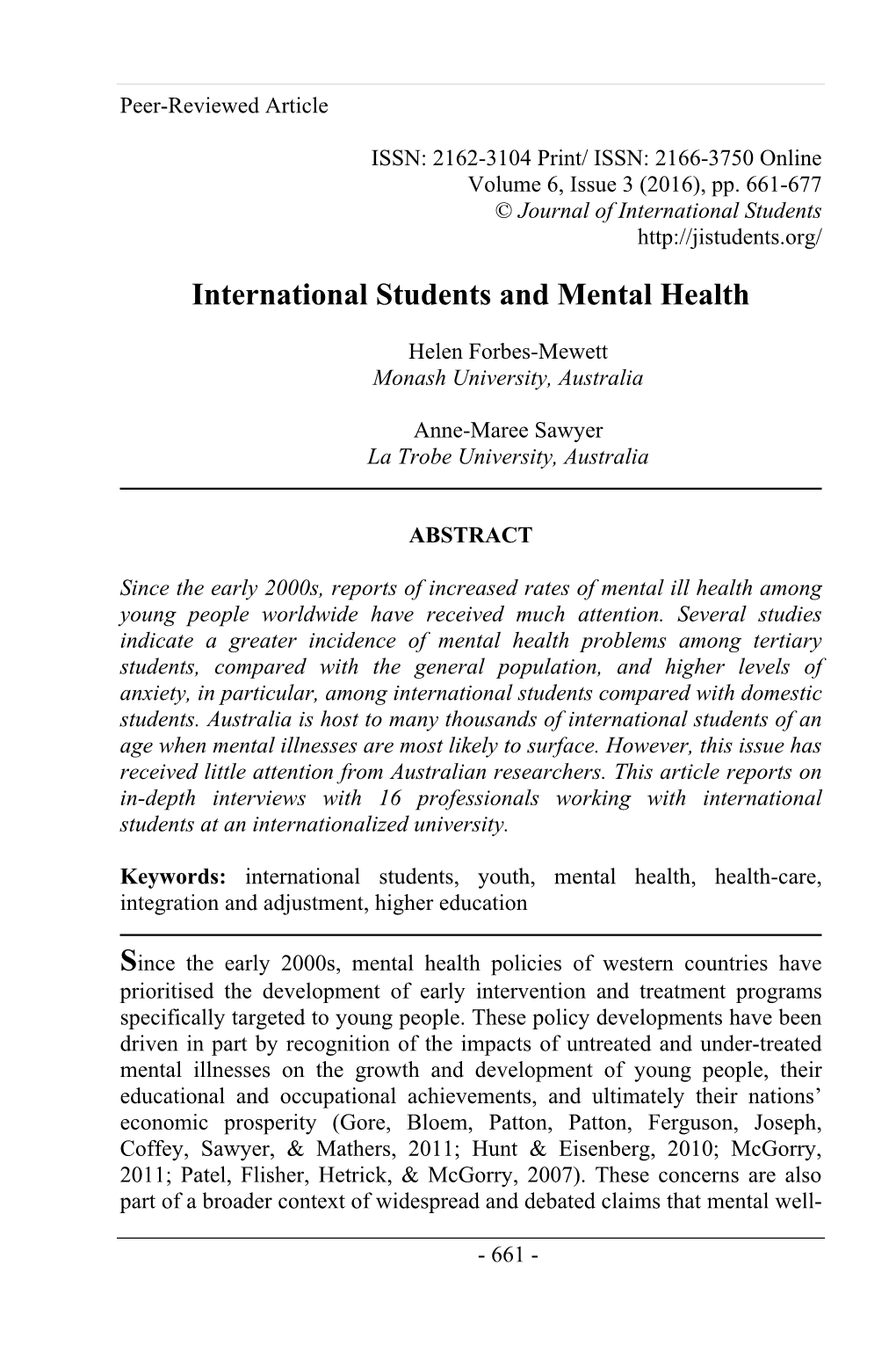 International Students and Mental Health