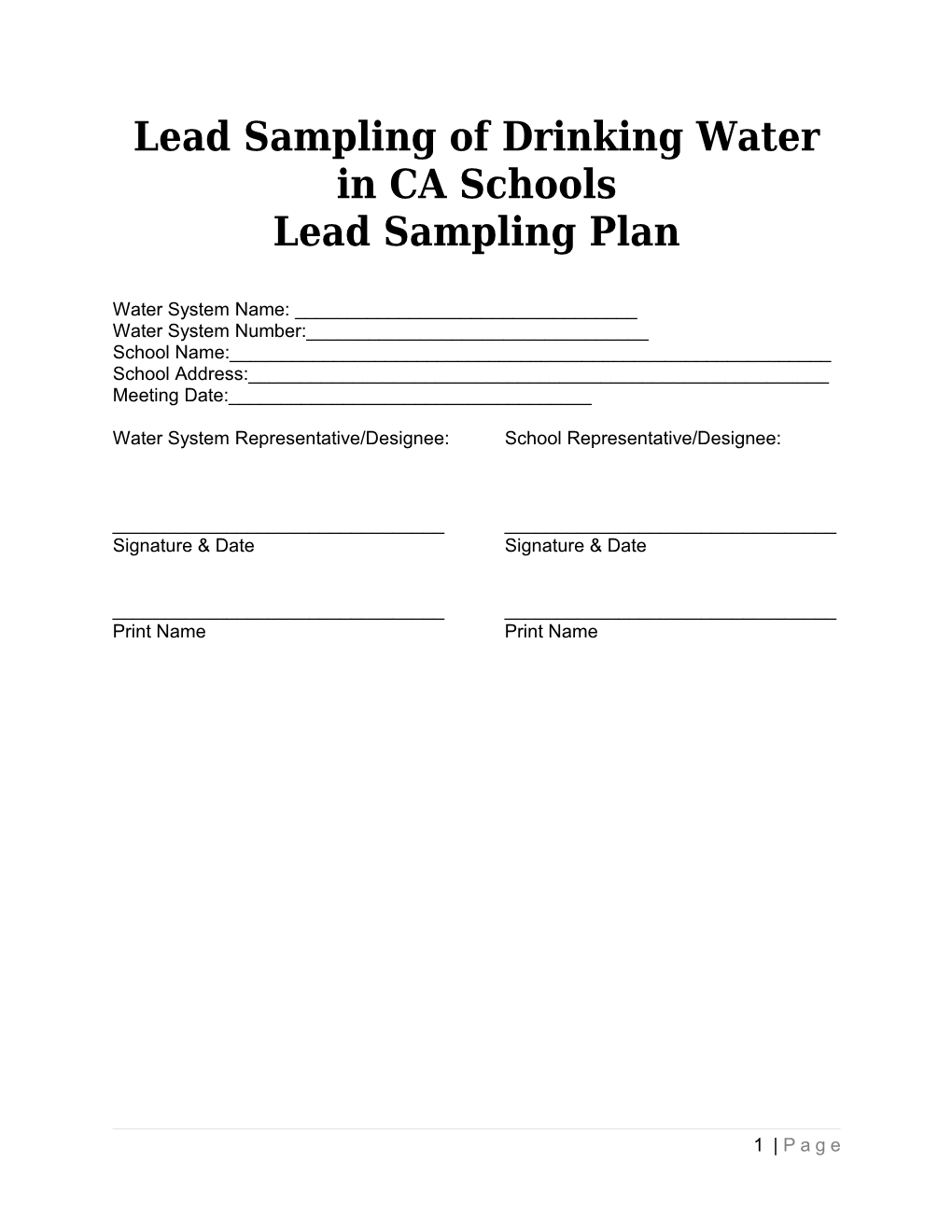 Lead Sampling of Drinking Water in CA Schools