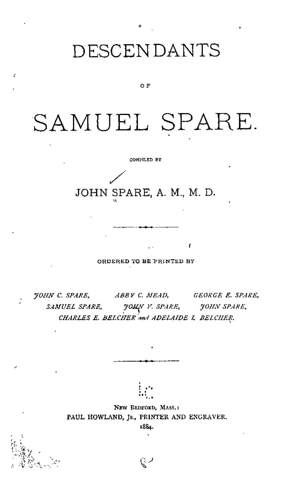 Descendants of Samuel Spare