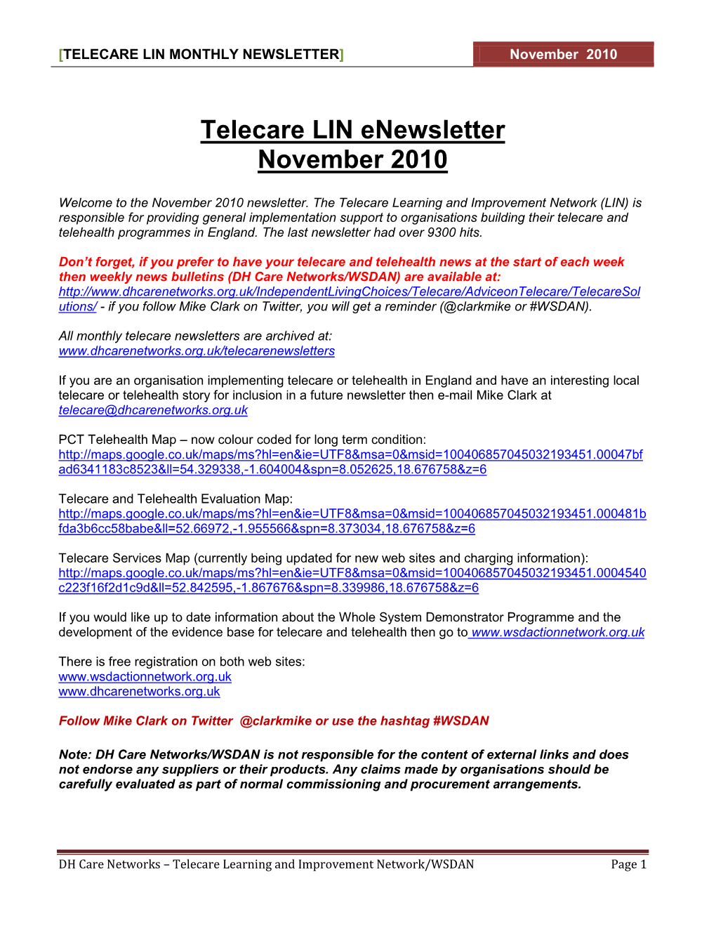 Telecare LIN Newsletter