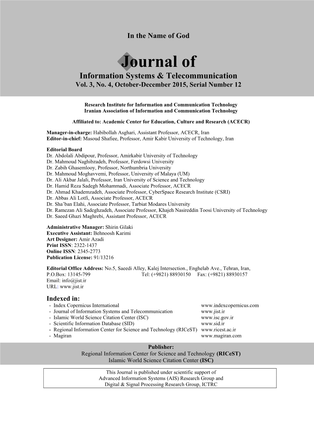 Journal of Information Systems and Telecommunication