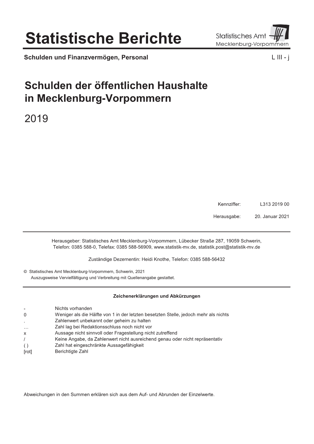 L313 Schulden Der Öffentlichen Haushalte 2019