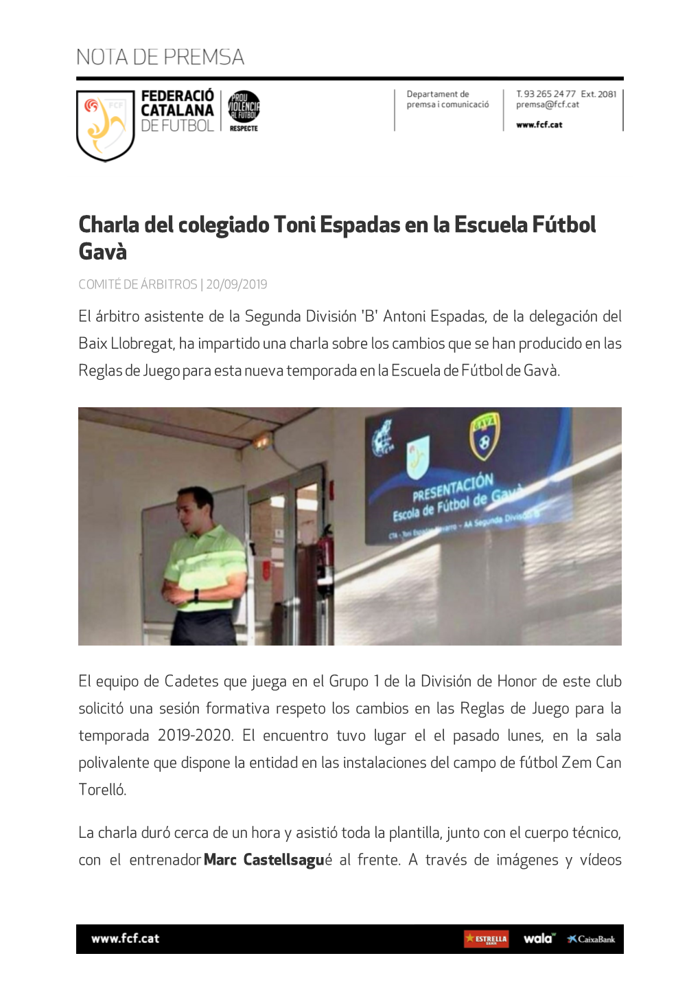 Charla Del Colegiado Toni Espadas En La Escuela Fútbol Gavà