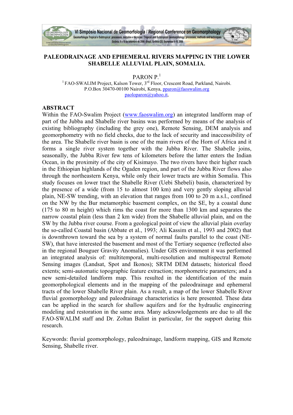 Paleodrainage and Ephemeral Rivers Mapping in the Lower Shabelle Alluvial Plain, Somalia