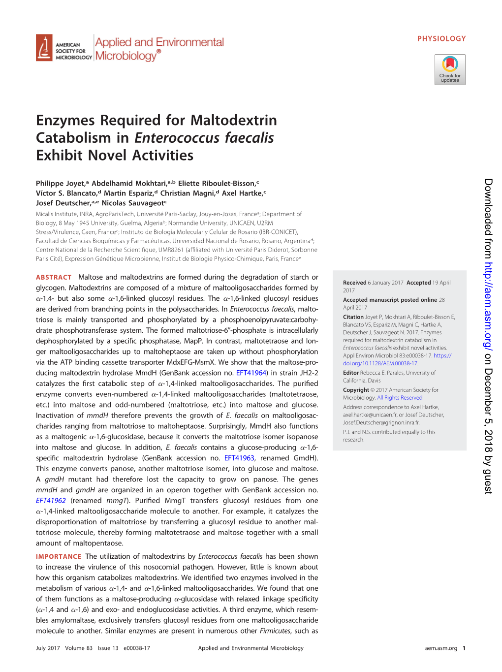 Enzymes Required for Maltodextrin Catabolism in Enterococcus