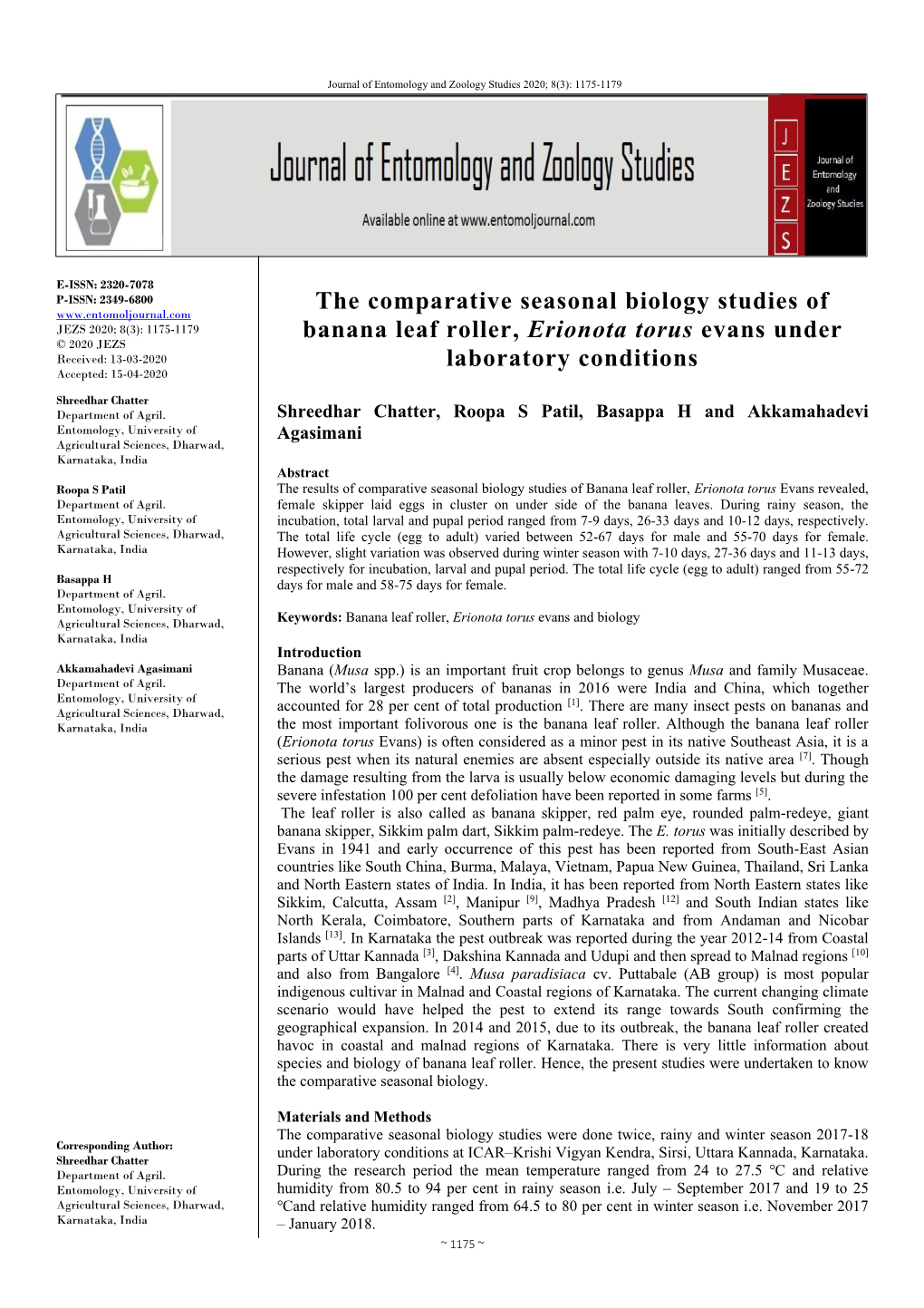 The Comparative Seasonal Biology Studies of Banana Leaf Roller