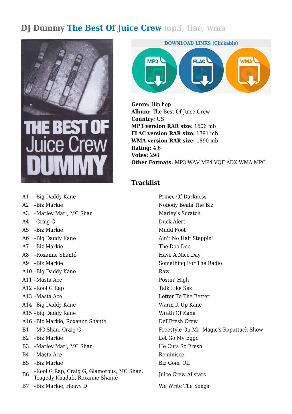 DJ Dummy the Best of Juice Crew Mp3, Flac, Wma