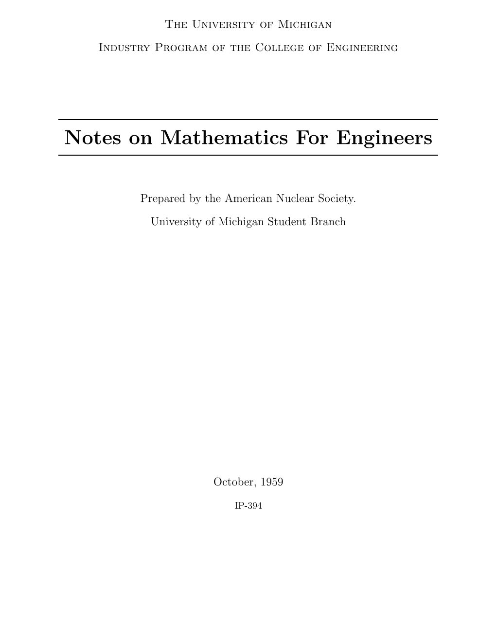 Notes on Mathematics for Engineers