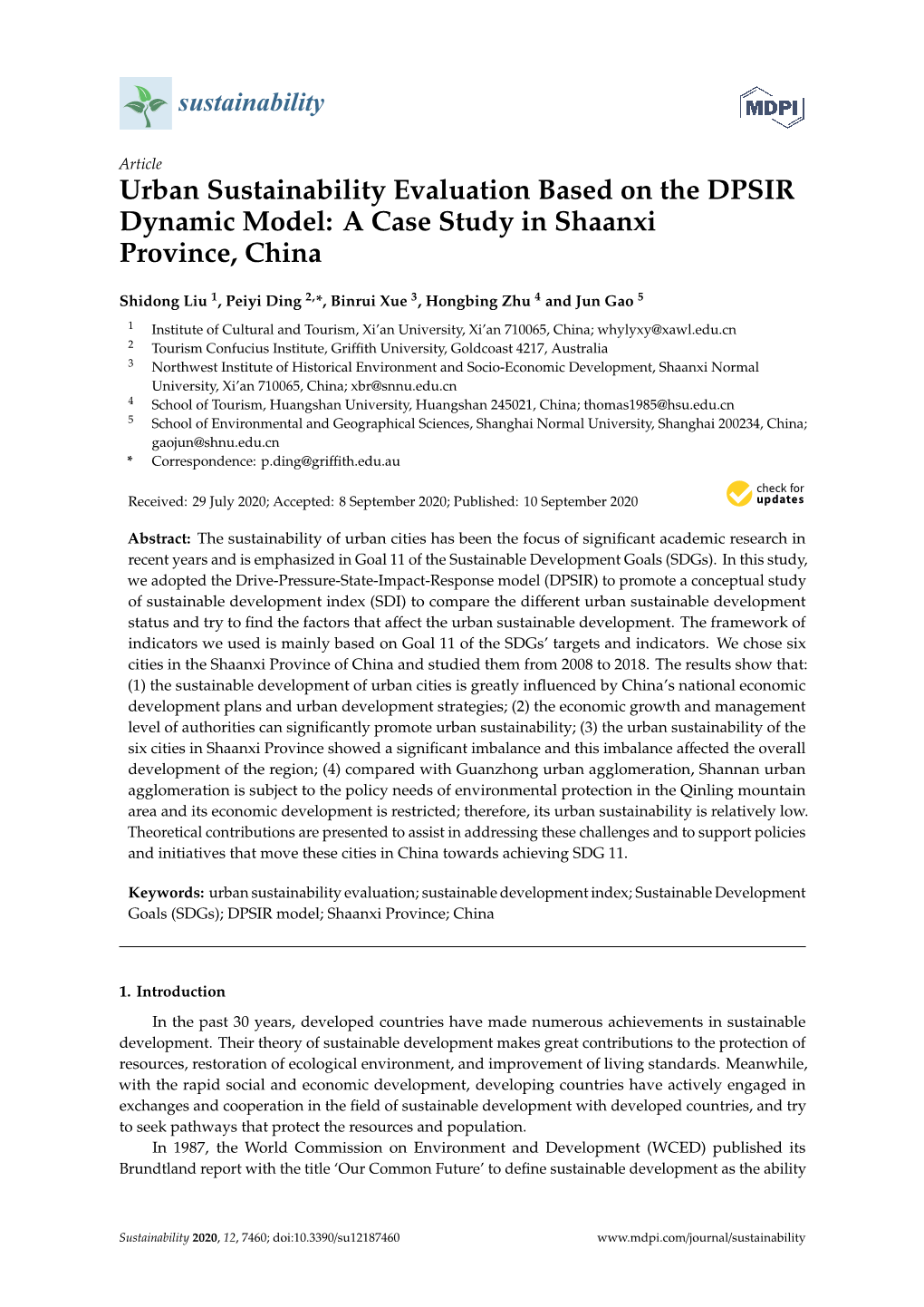 Urban Sustainability Evaluation Based on the DPSIR Dynamic Model: a Case Study in Shaanxi Province, China