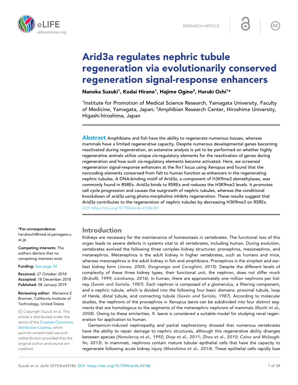 Arid3a Regulates Nephric Tubule Regeneration Via Evolutionarily