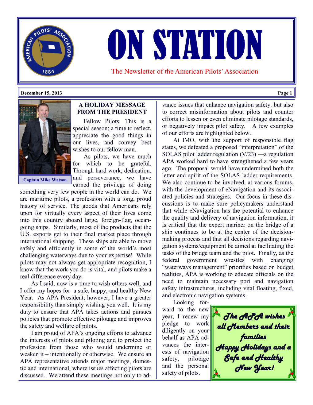 ON STATION the Newsletter of the American Pilots’ Association