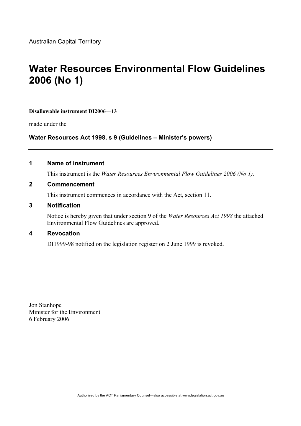 Water Resources Environmental Flow Guidelines 2006 (No 1)