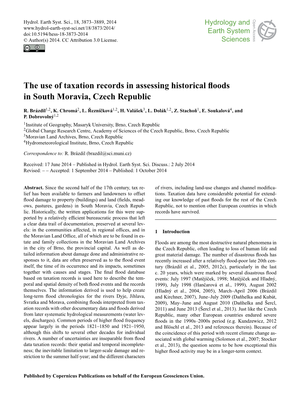 The Use of Taxation Records in Assessing Historical Floods in South