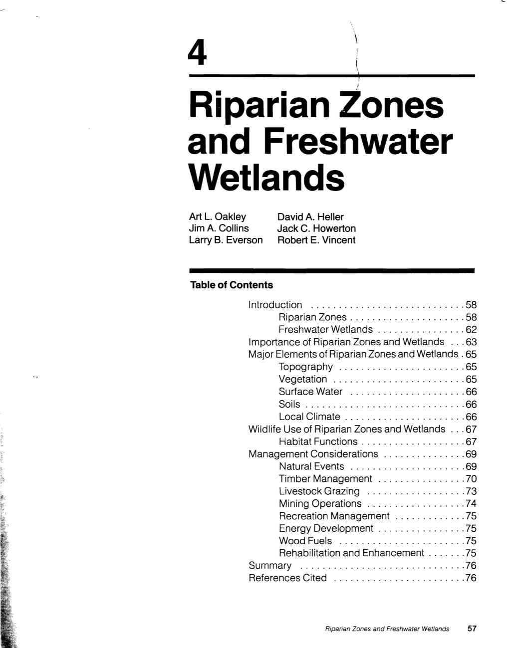 Riparian Zones and Freshwater Wetlands