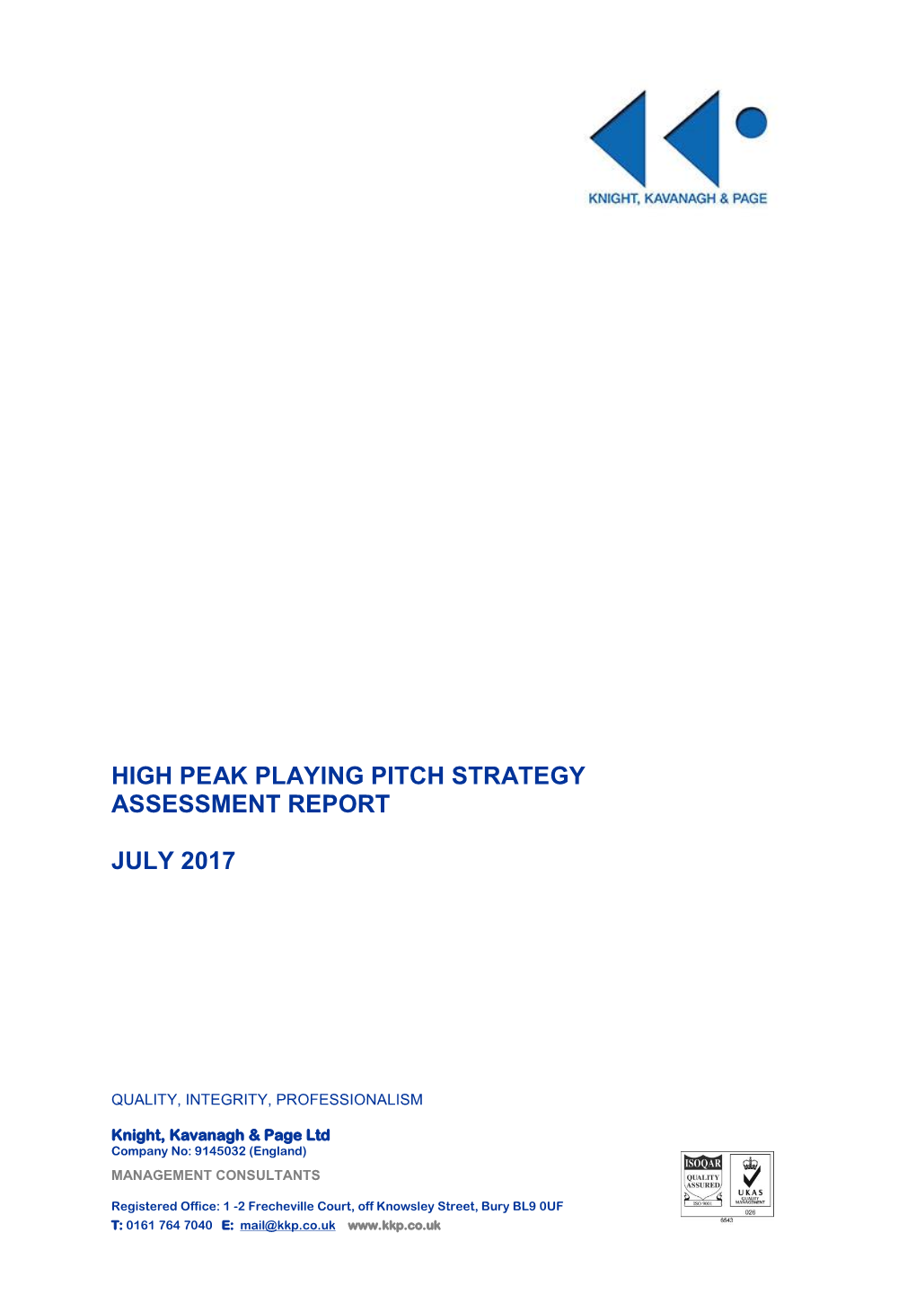 High Peak Playing Pitch Strategy Assessment Report
