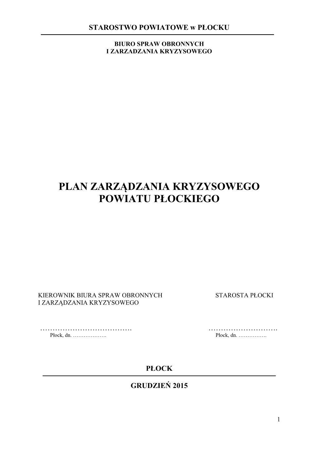 Plan Zarządzania Kryzysowego Powiatu Płockiego