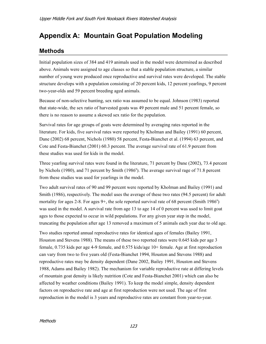 Mountain Goat Population Modeling, Appendix B