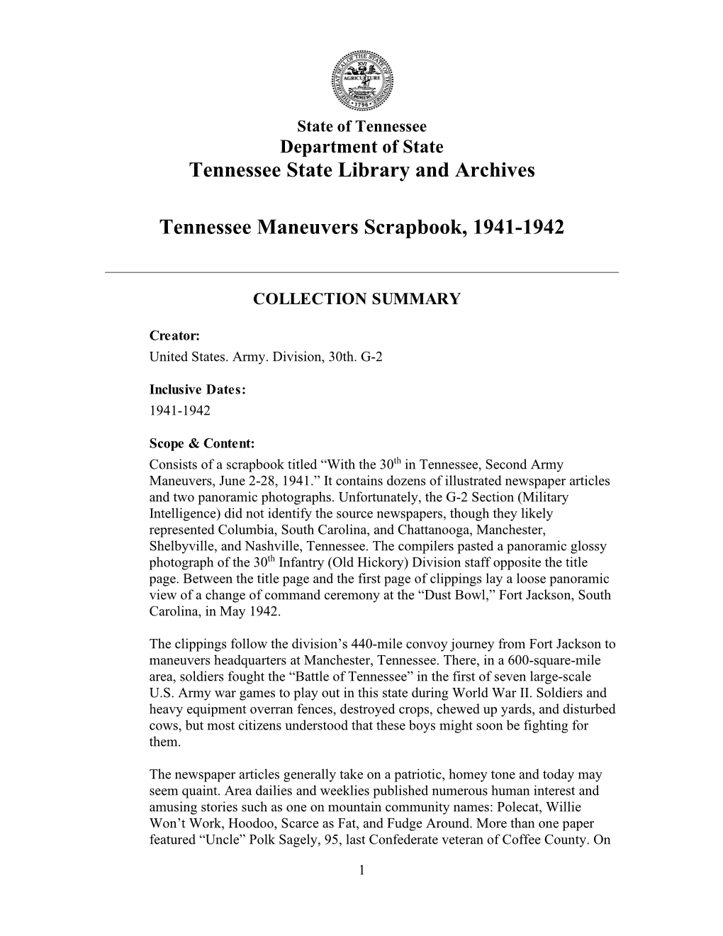 Tennessee Maneuvers Scrapbook, 1941-1942