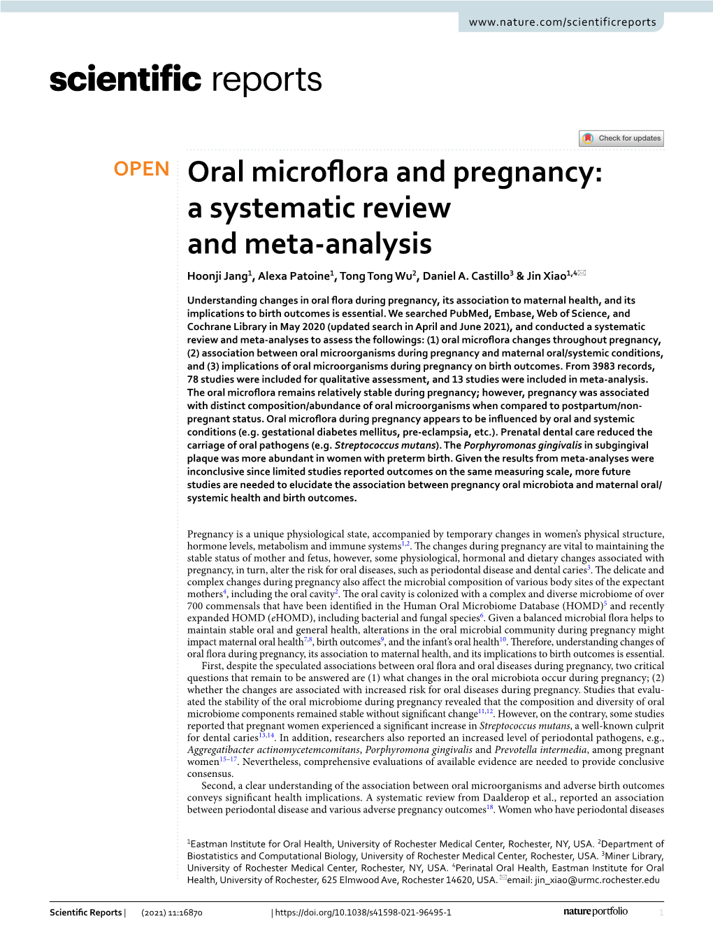 Oral Microflora and Pregnancy: a Systematic Review and Meta-Analysis