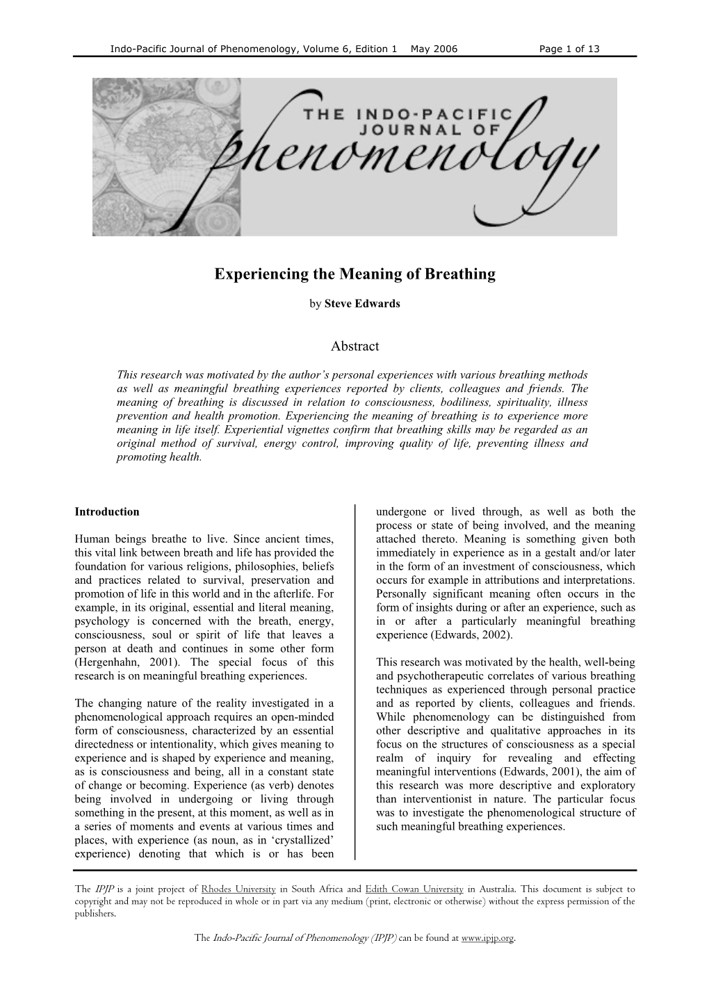 Experiencing the Meaning of Breathing