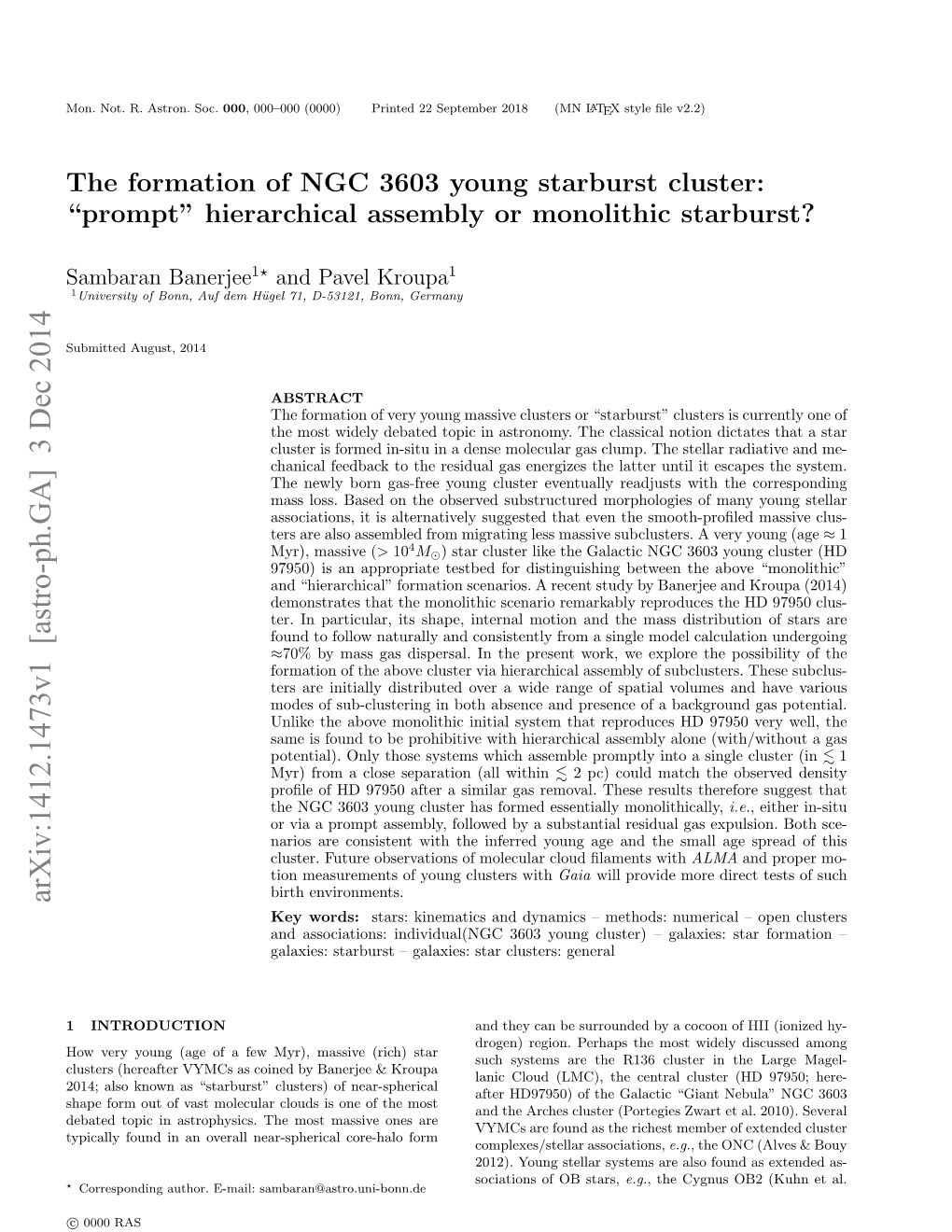 The Formation of NGC 3603 Young Starburst Cluster:" Prompt