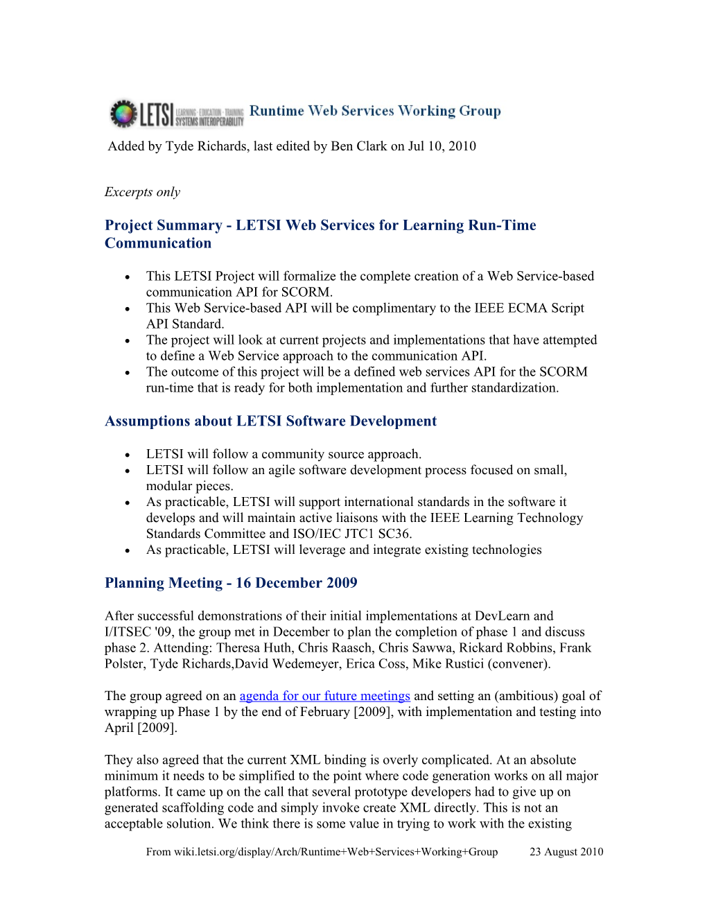 Project Summary - LETSI Web Services for Learning Run-Time Communication