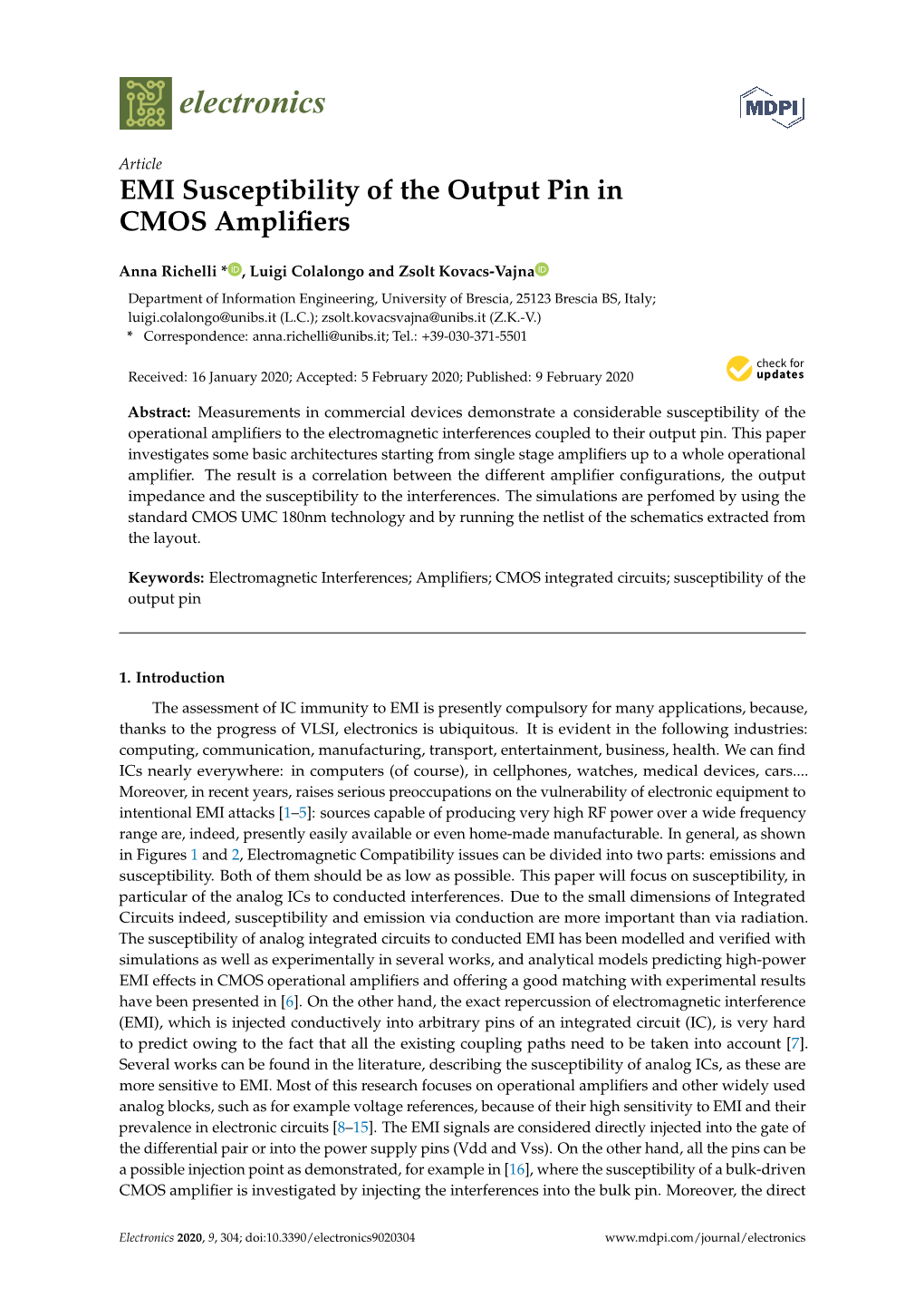 EMI Susceptibility of the Output Pin in CMOS Amplifiers