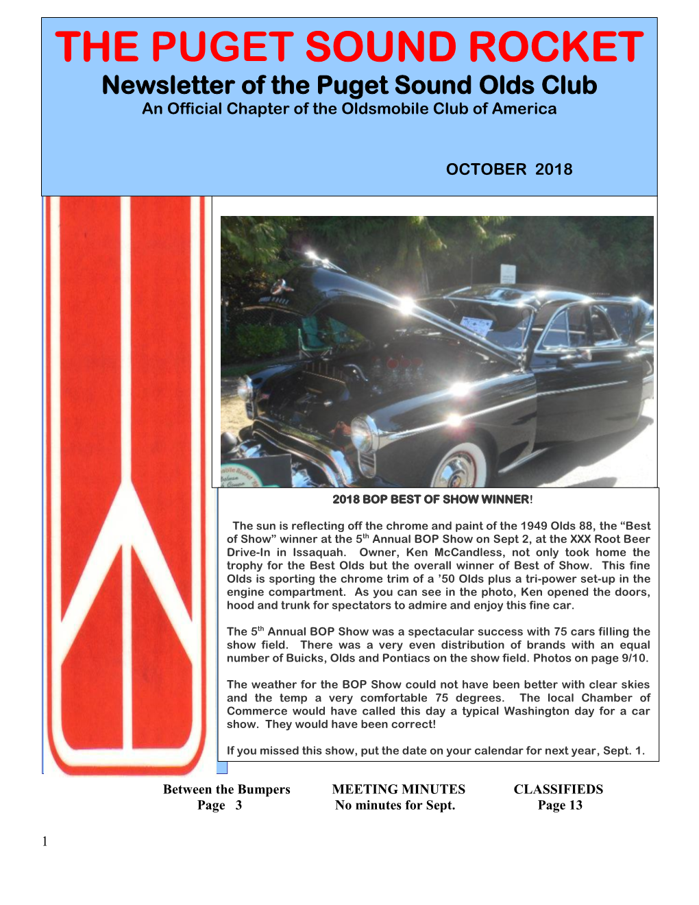 THE PUGET SOUND ROCKET Newsletter of the Puget Sound Olds Club an Official Chapter of the Oldsmobile Club of America