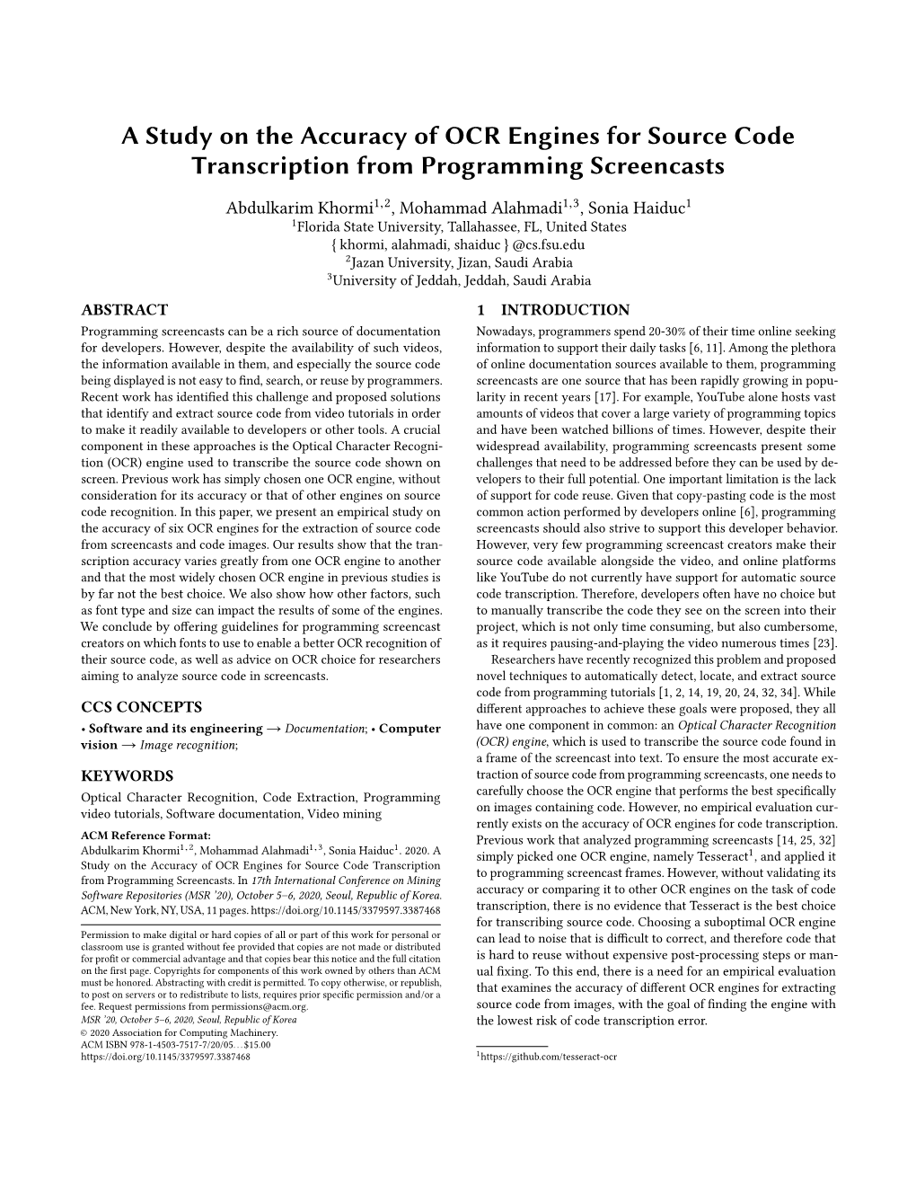 A Study on the Accuracy of OCR Engines for Source Code