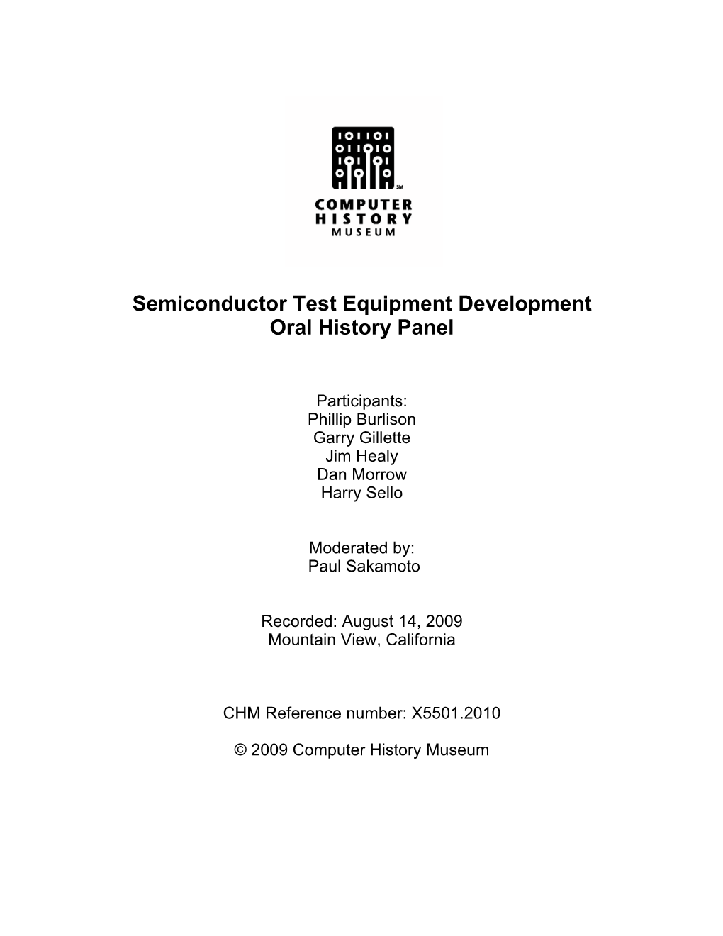 Semiconductor Test Equipment Development Oral History Panel