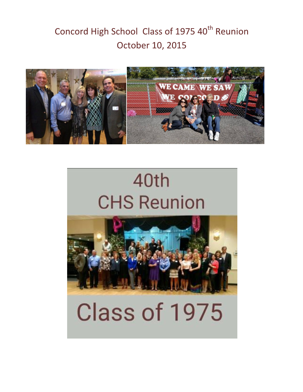 Concord High School Class of 1975 40 Reunion October 10, 2015