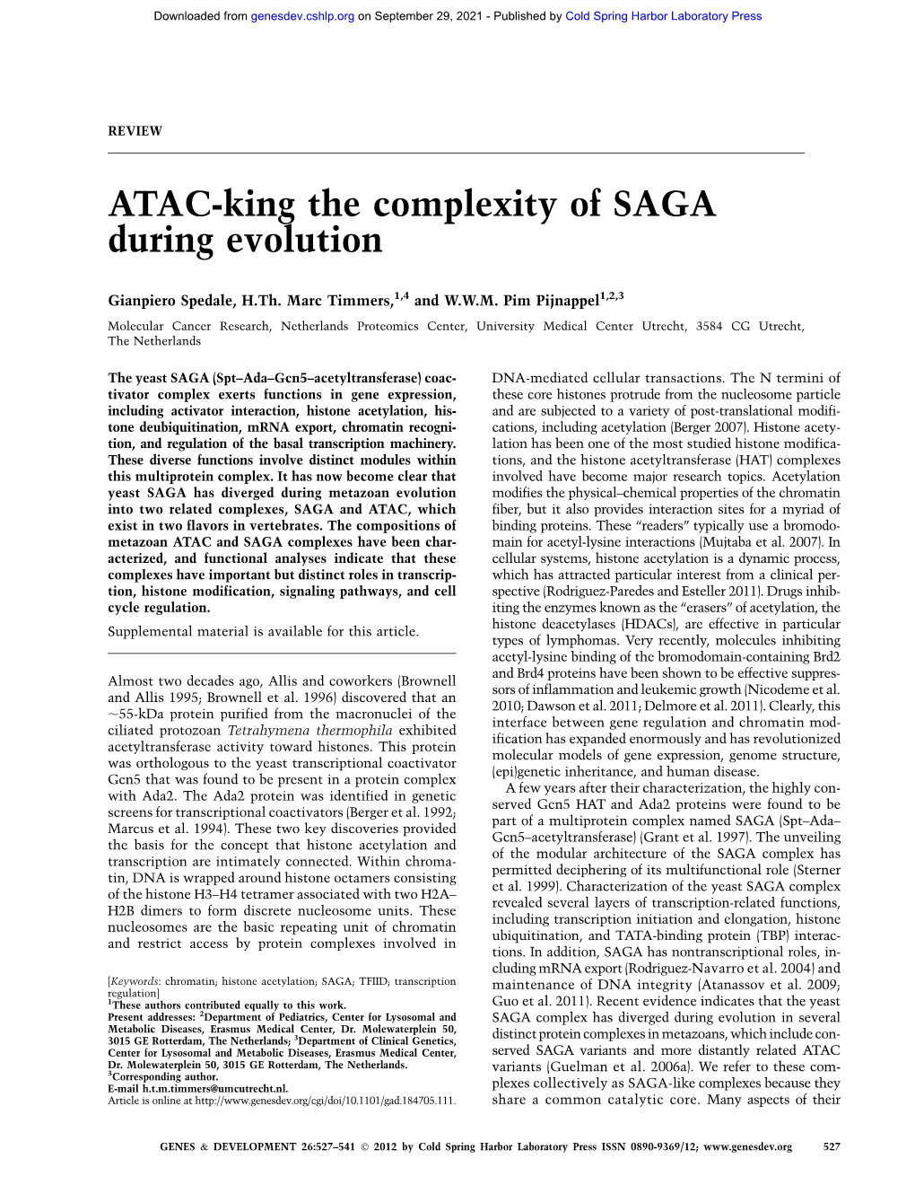 ATAC-King the Complexity of SAGA During Evolution