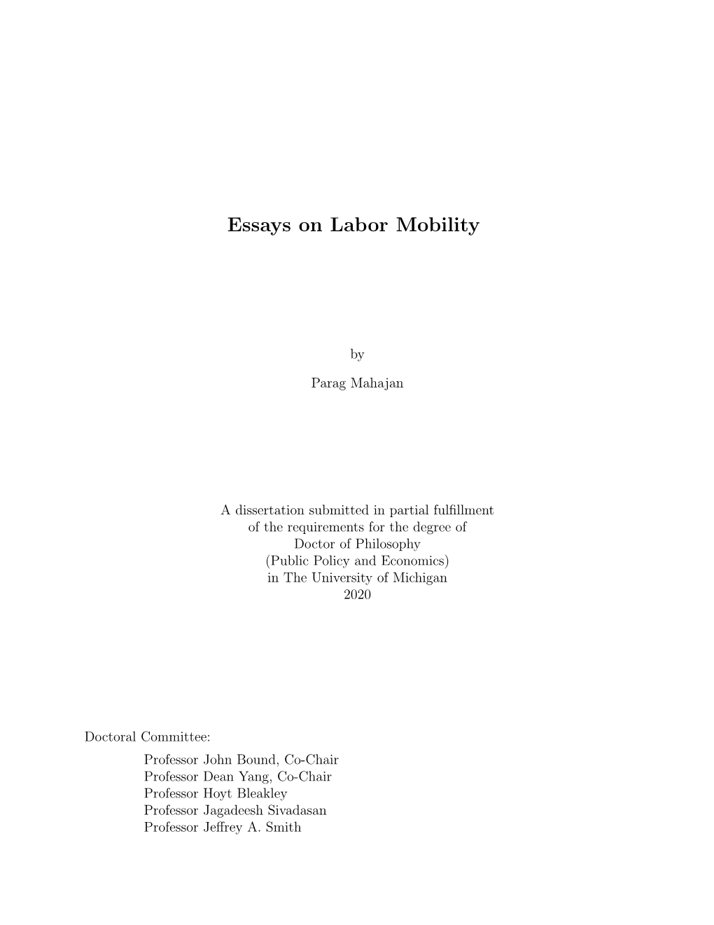 Essays on Labor Mobility