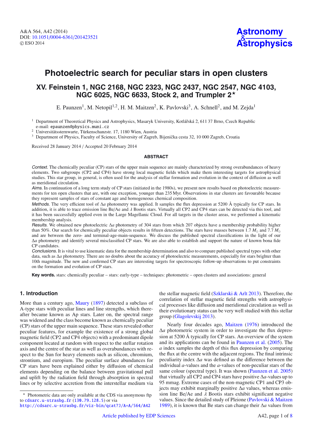 Photoelectric Search for Peculiar Stars in Open Clusters XV