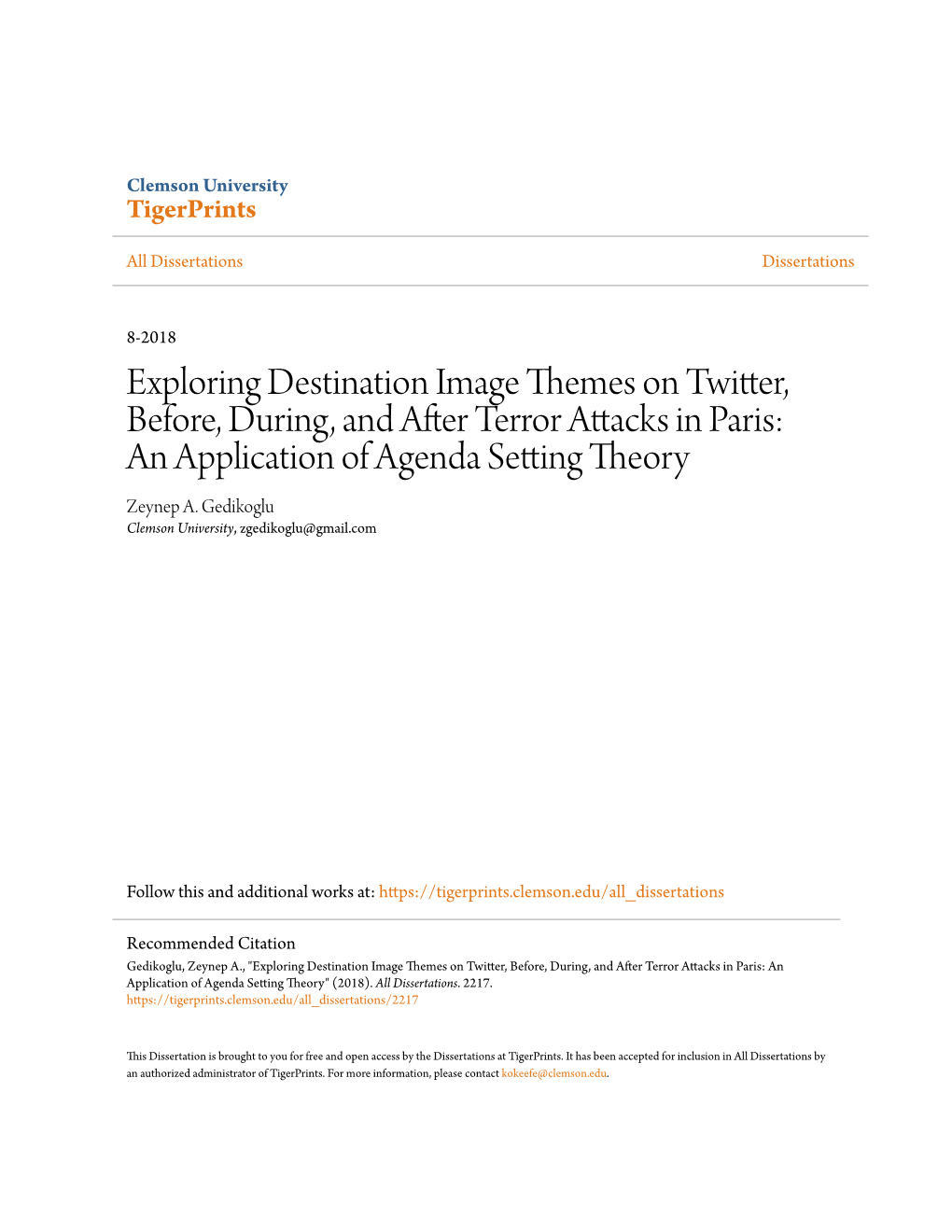 Exploring Destination Image Themes on Twitter, Before, During, and After Terror Attacks in Paris: an Application of Agenda Setting Theory Zeynep A