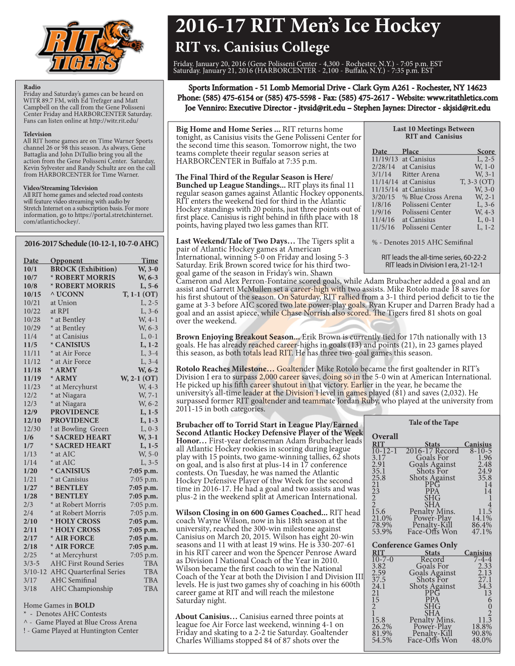 2016-17 RIT Men's Ice Hockey