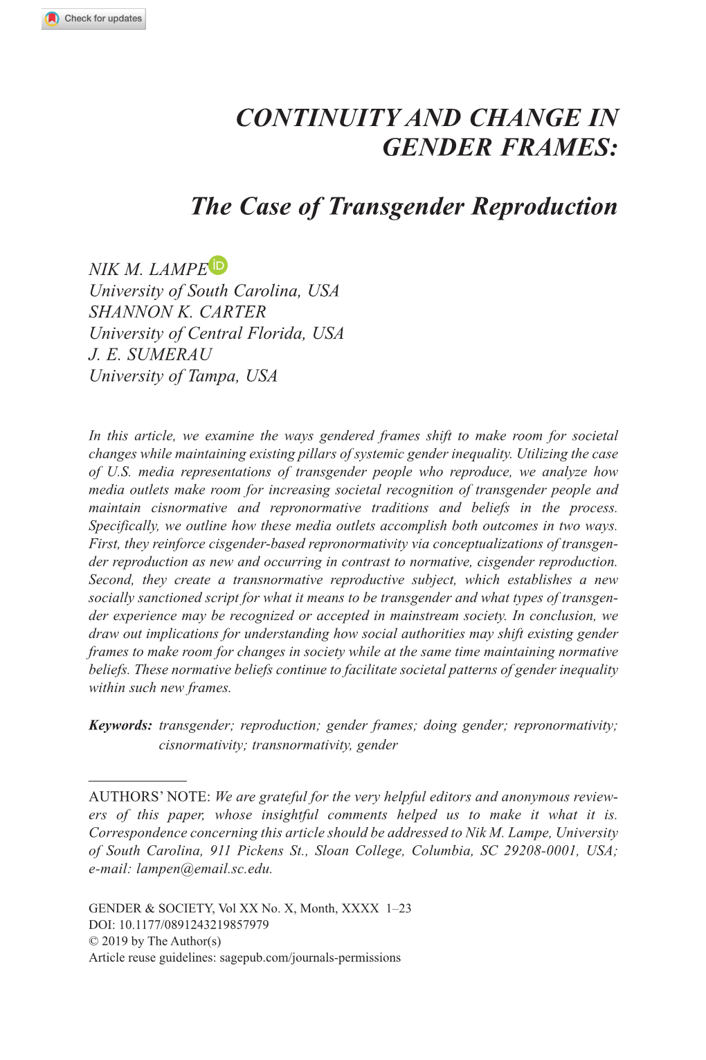 The Case of Transgender Reproduction