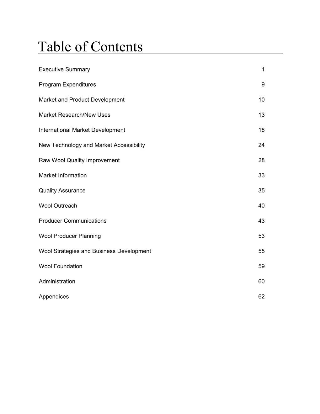 Table of Contents Executive Summary 1 Program Expenditures 9