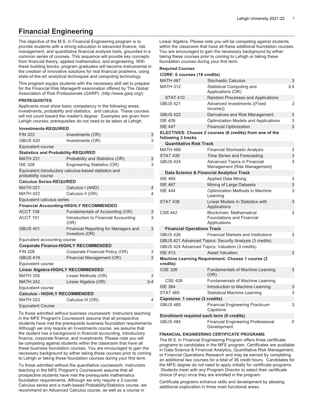 Financial Engineering the Objective of the M.S