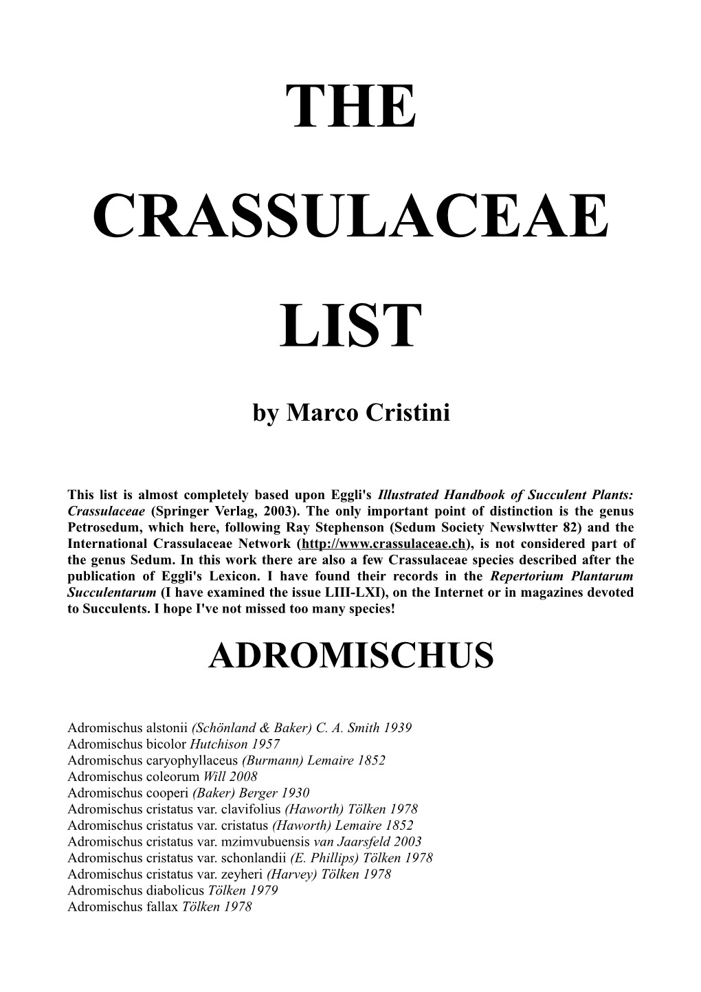 The Crassulaceae List