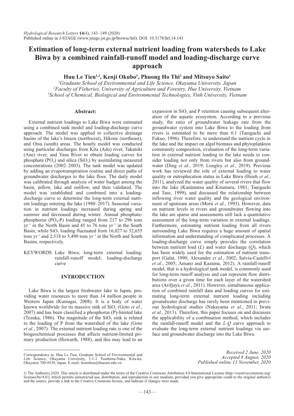 Estimation of Long-Term External Nutrient Loading from Watersheds To