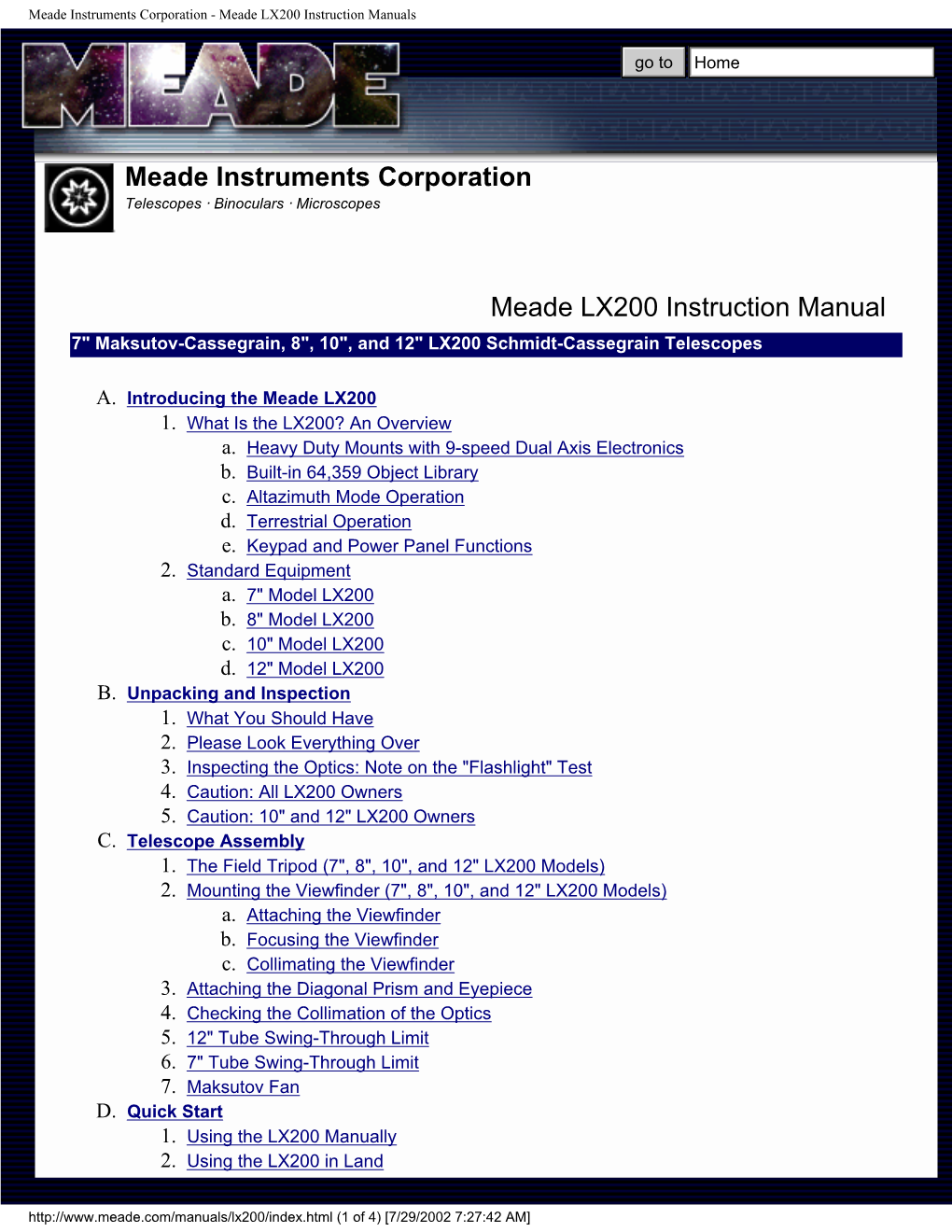 Meade Instruments Corporation - Meade LX200 Instruction Manuals