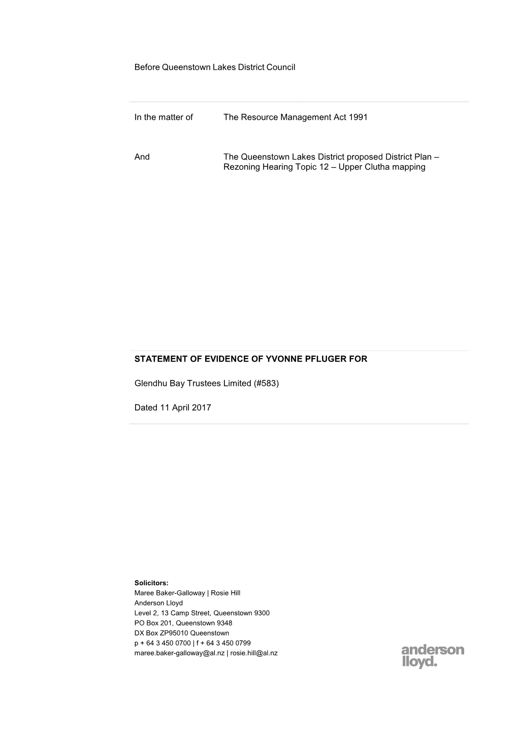 S0583 Glendhubaytrusteesltd T12 Pflugery Evidence