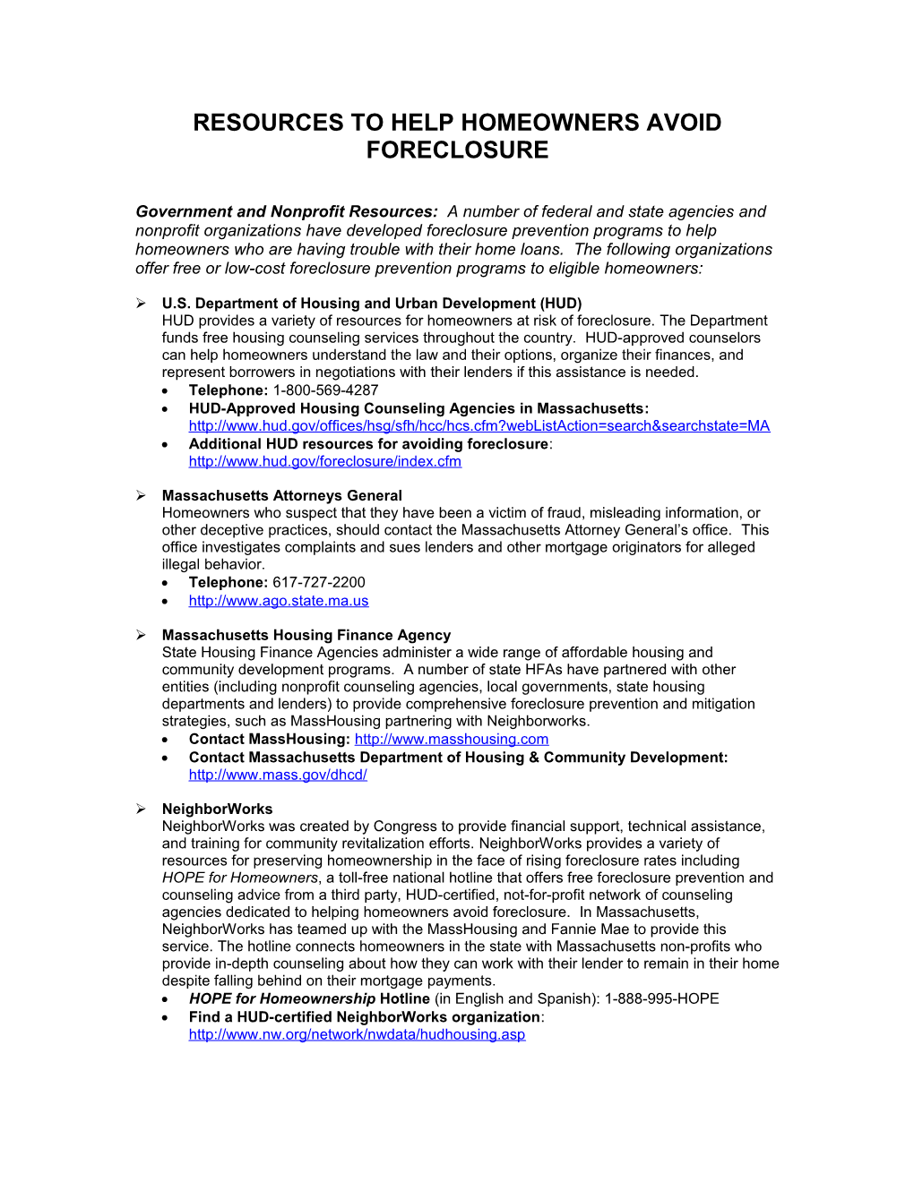 Resources to Help Homeowners Avoid Foreclosure