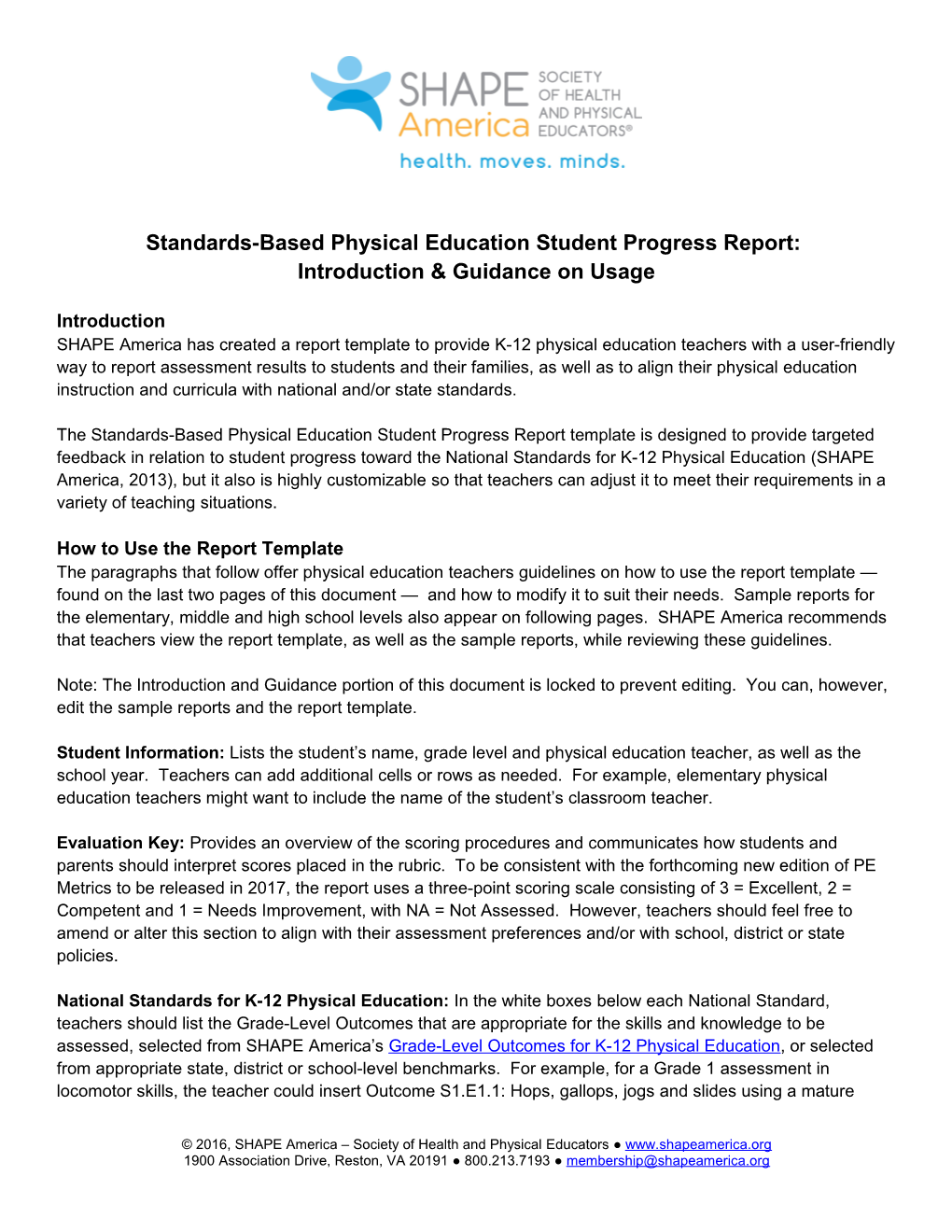 Standards-Based Physical Education Student Progress Report: Introduction & Guidance on Usage