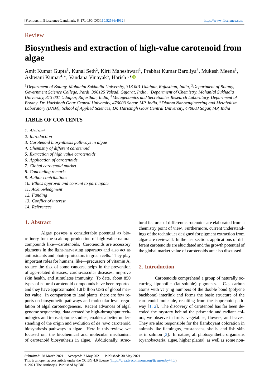 Biosynthesis and Extraction of High-Value Carotenoid from Algae