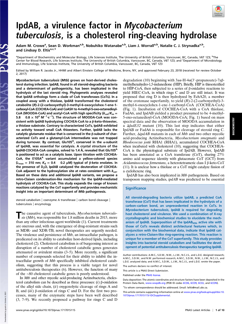 Ipdab, a Virulence Factor in Mycobacterium Tuberculosis